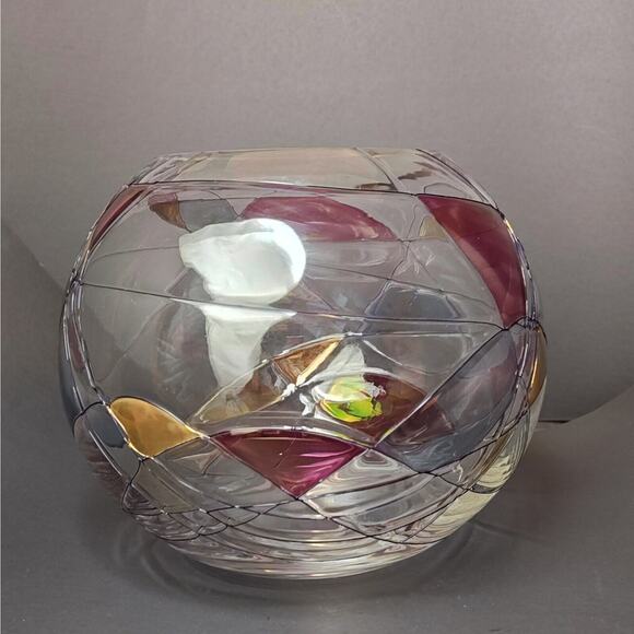 Luminescence Hand Blown Bowl Vase Romania Lead Free Glass Crystal Mosaic Art - Picture 4 of 15